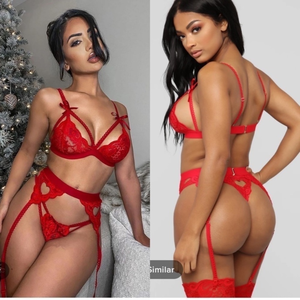 🔥NWT🔥Fashion Nova Body Language Red Lace 3 Piece Garter Set